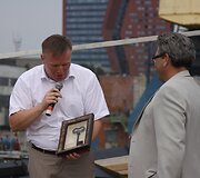 Bendrovės &bdquo;Smiltynės perkėla&ldquo; generalinis direktorius Darius Butvydas ir rangovinės kompanijos vadovas Saulius Prichodskis