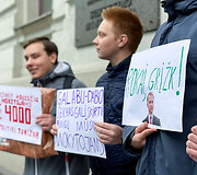 Protesto akcija prie Susisiekimo ministerijos