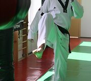 Taekwondo kovotojas Vitoldas Dzikevičius treniruotėje