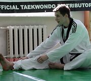 Taekwondo kovotojas Vitoldas Dzikevičius treniruotėje
