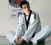 Taekwondo kovotojas Vitoldas Dzikevičius treniruotėje