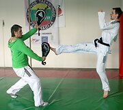 Taekwondo kovotojas Vitoldas Dzikevičius treniruotėje