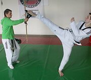 Taekwondo kovotojas Vitoldas Dzikevičius treniruotėje