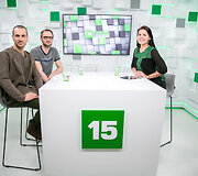 &bdquo;The Roop&ldquo; nariai Vaidotas Valiukevičius ir Robertas Baranauskas, žurnalistė Monika Svėrytė