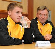 Lietuvos rinktinės lyderis R.Berankis ir treneris R.Balžekas