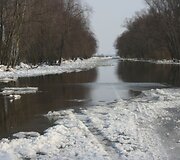 Polaidžio apsemtas kelio &Scaron;ilutė-Rusnė ruožas.