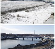 Mijako miestas 2011 m. kovo 11 dieną (vir&scaron;uje) ir 2012 m. vasario 17 dieną (apačioje)
