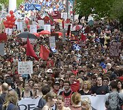 Monrealyje protestuojantys studentai