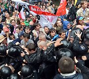 Ukrainos policija susirėmė su demonstrantais