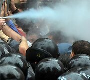 Ukrainos policija susirėmė su demonstrantais