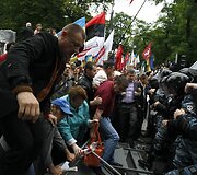 Ukrainos policija susirėmė su demonstrantais