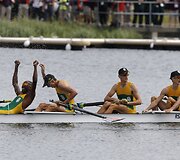 Pietų Afrikos irkluotojai Sizwe'as Ndlovu, Johnas Smithas, Matthew Brittainas ir Jamesas Thompsonas