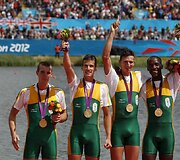 Pietų Afrikos irkluotojai Sizwe'as Ndlovu, Johnas Smithas, Matthew Brittainas ir Jamesas Thompsonas