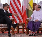 JAV prezidentas Barackas Obama ir Mianmaro prezidentas Theinas Seinas