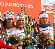 Marit Bjoergen, Therese Johaug ir Yulia Tchekaleva