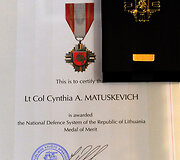 Cynthia A. Matuskevich apdovanojimo sertifikatas