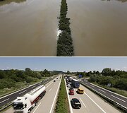 Greitkelis Vokietijoje 2013 m. birželio 7 dieną (vir&scaron;uje) ir 2013 m. birželio 21 dieną (apačioje)