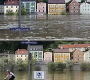 Passau miestas 2013 m. birželio 3 dieną (vir&scaron;uje) ir 2013 m. birželio 22 dieną (apačioje)
