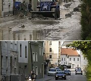 Passau miestas 2013 m. birželio 3 dieną (vir&scaron;uje) ir 2013 m. birželio 22 dieną (apačioje)