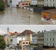 Passau miestas 2013 m. birželio 4 dieną (vir&scaron;uje) ir 2013 m. birželio 22 dieną (apačioje)