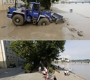 Passau miestas 2013 m. birželio 4 dieną (vir&scaron;uje) ir 2013 m. birželio 22 dieną (apačioje)