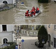 Passau miestas 2013 m. birželio 4 dieną (vir&scaron;uje) ir 2013 m. birželio 22 dieną (apačioje)