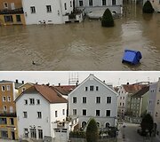 Passau miestas 2013 m. birželio 4 dieną (vir&scaron;uje) ir 2013 m. birželio 22 dieną (apačioje)