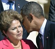 Brazilijos prezidentė Dilma Rousseff ir JAV prezidentas Barackas Obama