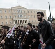 Streikuojančių darbuotojų protestas Graikijoje