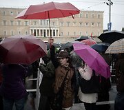 Streikuojančių darbuotojų protestas Graikijoje