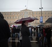Streikuojančių darbuotojų protestas Graikijoje