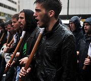 Streikuojančių darbuotojų protestas Graikijoje
