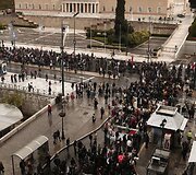 Streikuojančių darbuotojų protestas Graikijoje