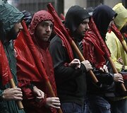 Streikuojančių darbuotojų protestas Graikijoje
