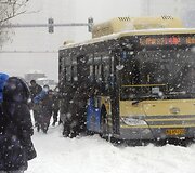 Harbine stumiamas autobusas