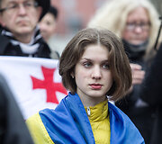 Protestuotojai prie Rusijos ambasados 