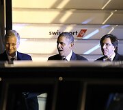 Belgijos karalius Philippe'as (kairėje) ir premjeras Elio Di Rupo pasitiko JAV prezidentą Baracką Obamą.