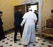 JAV prezidentas Barackas Obama ir Popiežius Pranci&scaron;kus