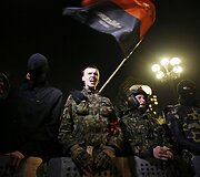 Ukrainos ultranacionalistinio judėjimo &bdquo;Pravyj sektor&ldquo; nariai prie Auk&scaron;čiausiosios Rados