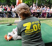 Zoolgijos sodo lankytojams rodomas baltojo liūto jauniklis