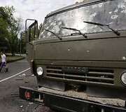 Donecke su&scaron;audytas prorusi&scaron;kų teroristų sunkvežimis