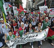 Niujorke protestas dėl Izraelio vykdomų oro atakų Gazos ruože