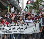 Niujorke protestas dėl Izraelio vykdomų oro atakų Gazos ruože
