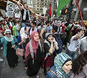 Niujorke protestas dėl Izraelio vykdomų oro atakų Gazos ruože