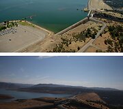 Orovilio ežeras 2011 metais (vir&scaron;uje) ir 2014 metais (apačioje)