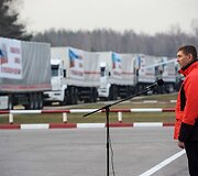 Generolas leitenantas Vladimiras Stepanovas Rusijos humanitarinės pagalbos konvojaus i&scaron;lydėtuvėse 