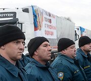 Rusijos humanitarinės pagalbos sunkvežimių vairuotojai