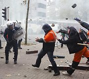 Protestuotojų ir policininkų susirėmimas Briuselyje