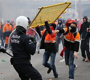 Protestuotojų ir policininkų susirėmimas Briuselyje