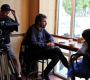 Filmo &bdquo;Pakeliui&ldquo; filmavimo akimirka